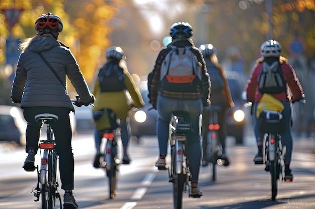 A group of people riding bikes down a street