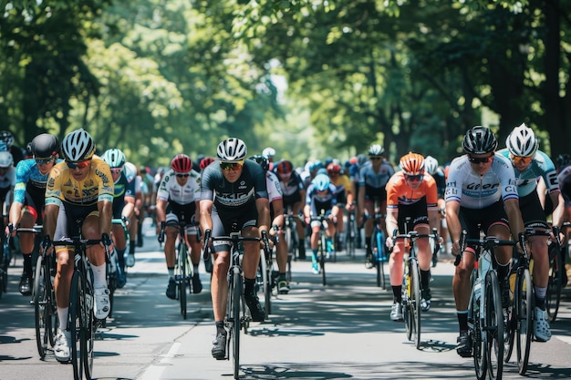 A group of people riding bikes down a street