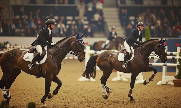 a group of people riding horses