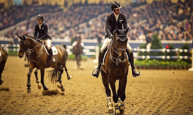 a group of people riding horses