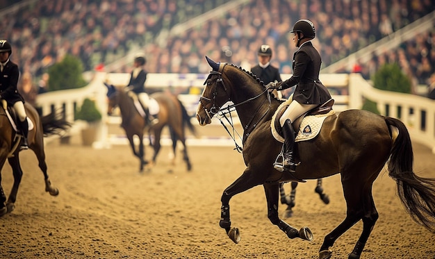 a group of people riding horses