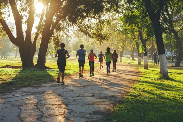 Photo a group of people running in a park