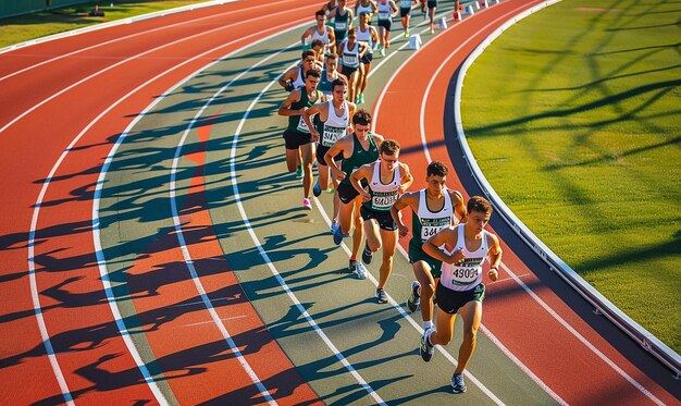 a group of people running on a track with the words running on it