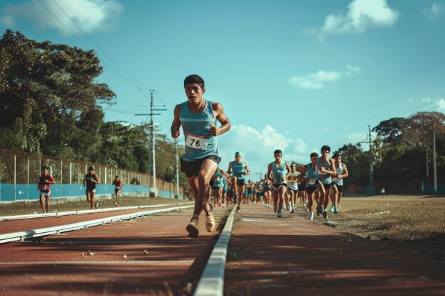 A group of people running on a track