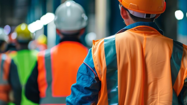 Group of people in safety vests and hard hats