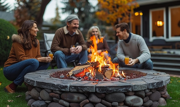 a group of people sit around a fire that has a sign that says no smoking