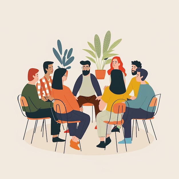 a group of people sit around a table and talk