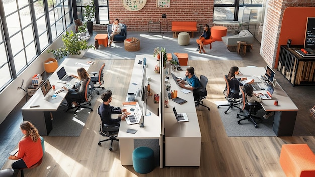 Photo a group of people sit at a desk with the word coffee on the wall