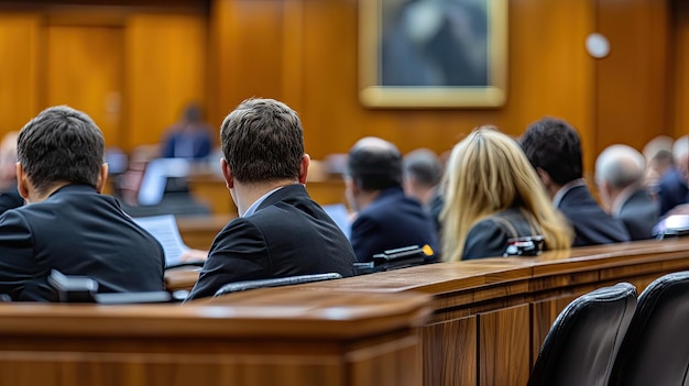 Photo a group of people sit in a row in front of a large audience