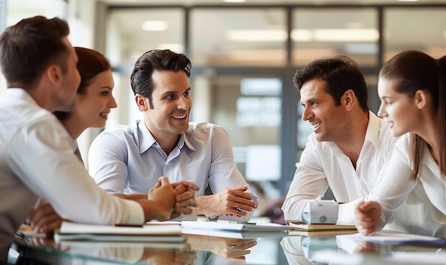 a group of people sit at a table and talk