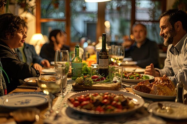 A group of people sitting around a dinner table