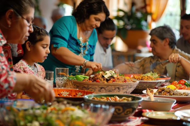 A group of people sitting around a table eating food