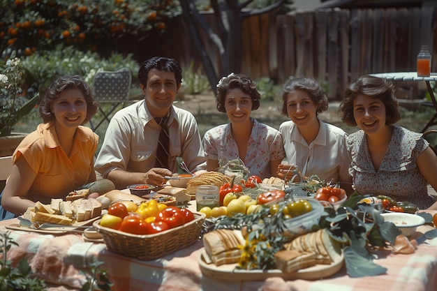 Group of People Sitting Around Table Full of Food