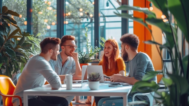 Group of People Sitting Around a Table Talking