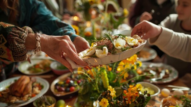 Group of People Sitting Around a Table With Plates of Food