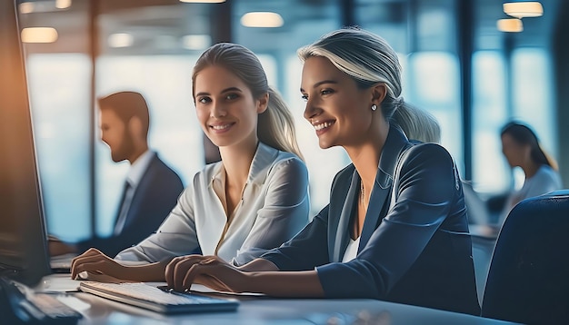 Photo a group of people sitting at a desk with a laptop and the word quot on it quot