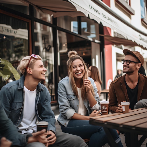 Group of People Sitting Outside of a Coffeeshop Canon