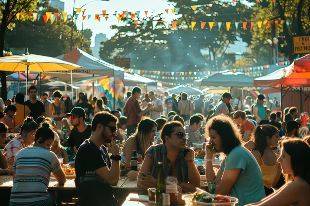 Photo a group of people sitting at a table in a park