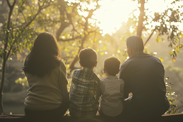 A group of people sitting on top of a bench