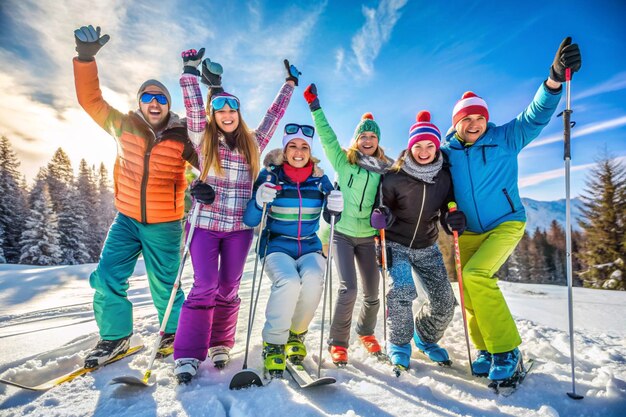 Photo a group of people on skis with the word quot on the top quot