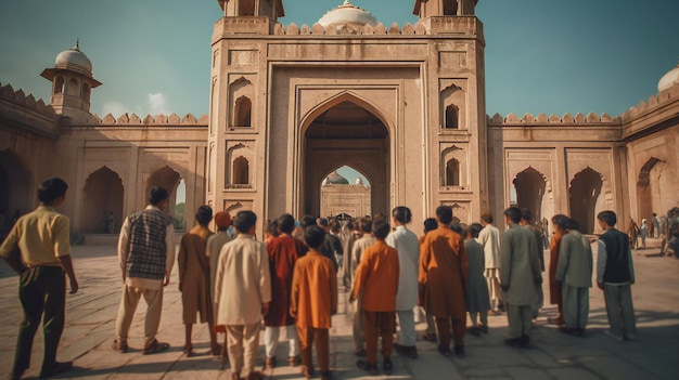 A group of people stand in front of a building that says'the word love '