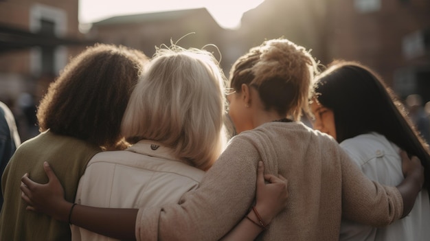 A group of people stand in a line, one of them is holding a woman's arm.