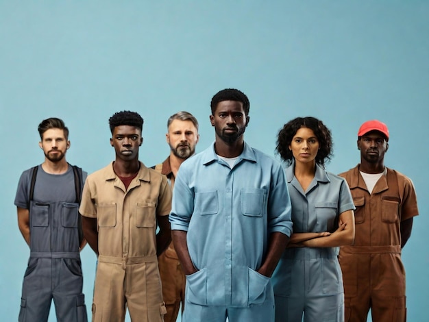 Photo a group of people stand together in front of a blue background