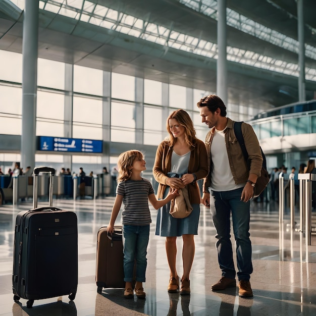 a group of people standing in an airport