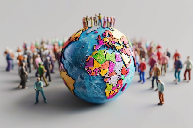 A group of people standing around a globe with a globe on it