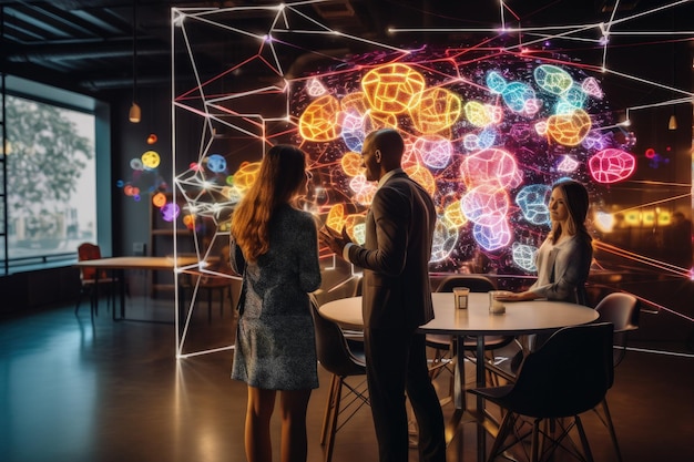 A group of people standing around a table