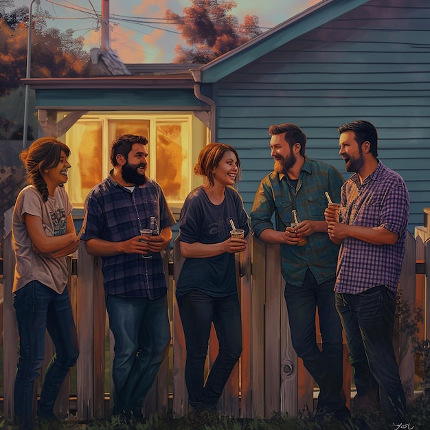 Photo a group of people standing in front of a fence with a sign that says quot the word quot on it