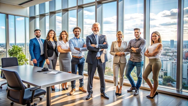 a group of people standing in front of a window with the word quot on it quot