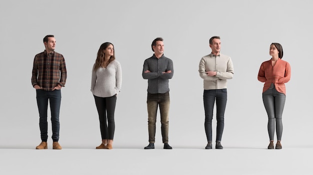 Photo a group of people standing in a row one of them is wearing a sweater