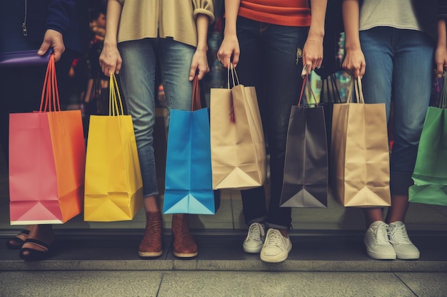 Group of People Standing Together Holding Shopping Bags