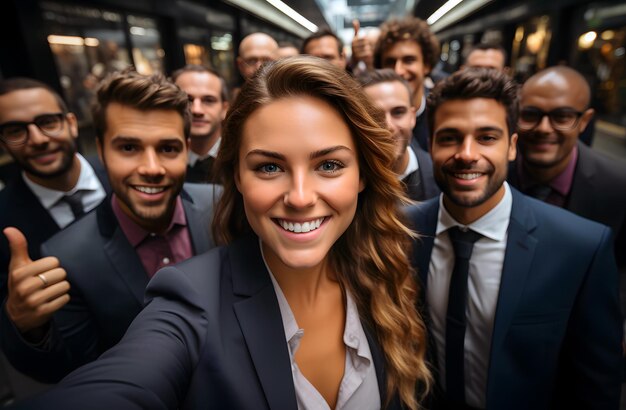 A group of people on a subway with a camera taking a photo.