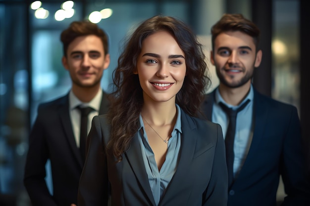 A group of people in suits stand in a row