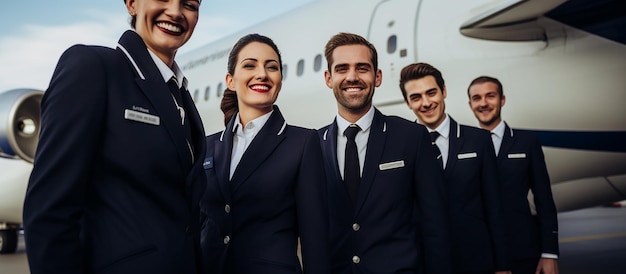 a group of people in suits and suits stand in front of a plane