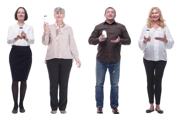 Group of people taking a pill isolated