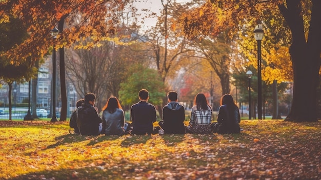 Group of people talking at park