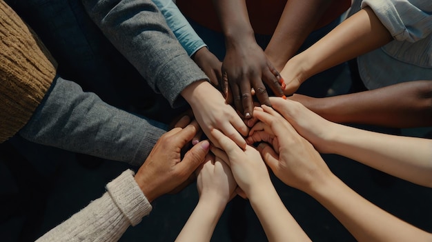 a group of people that are holding hands together