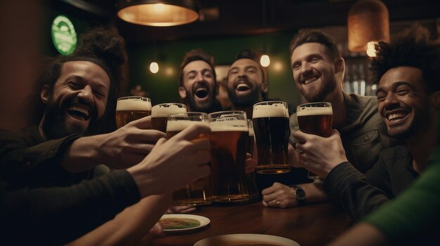 Group of People Toasting With Beer at a Bar St Patricks Day