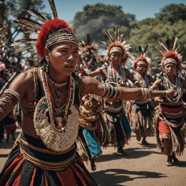 a group of people in traditional dress are dancing in the street