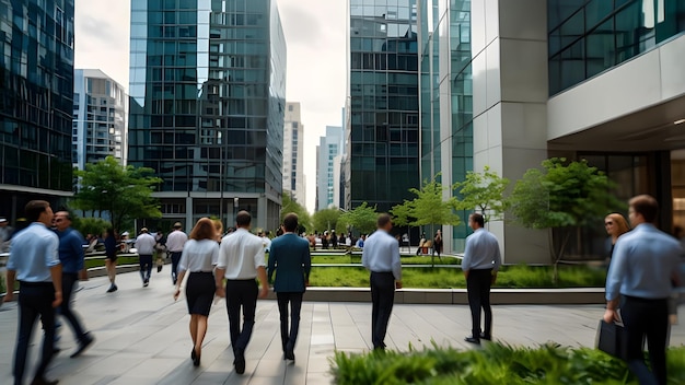 a group of people walking in front of a building with a sky background