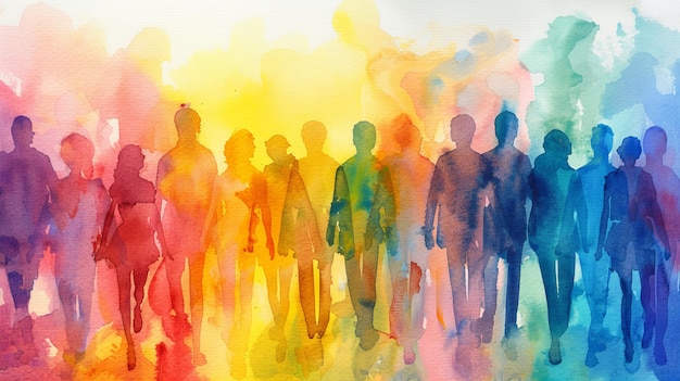 Group of People in Watercolor Painting