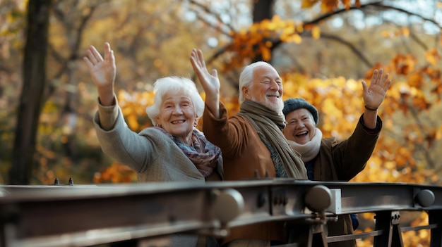 a group of people waving their hands in a truck