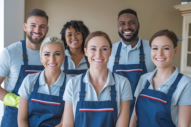 a group of people wearing aprons that say  were all smiling