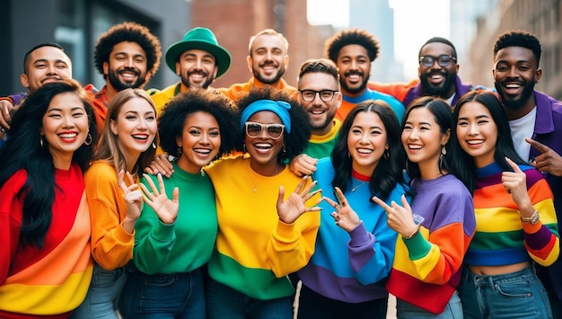 a group of people wearing colorful shirts with the word quot im a quot