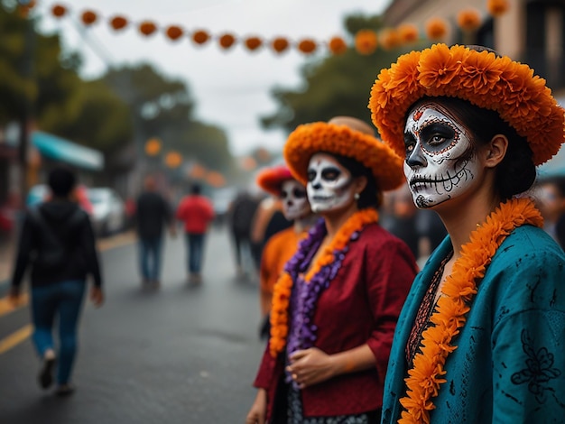 a group of people wearing halloween costumes are walking down a street