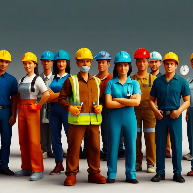 a group of people wearing hard hats and blue construction hard hats