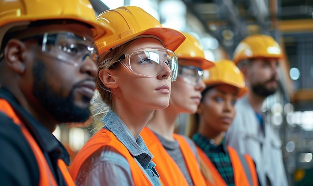 a group of people wearing orange safety vests and orange vests